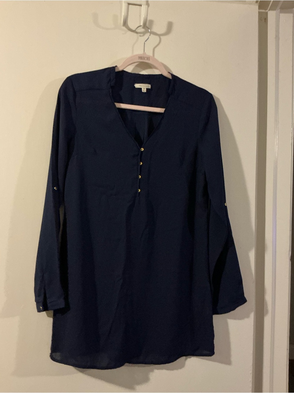 tea n rose Navy Button-Front V-Neck Tunic